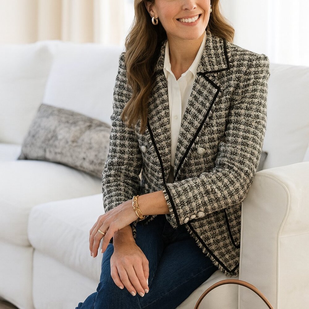 Veronica Beard Theron Tweed Blazer Navy Gold Button Double Breasted NWOT - Picture 10 of 10